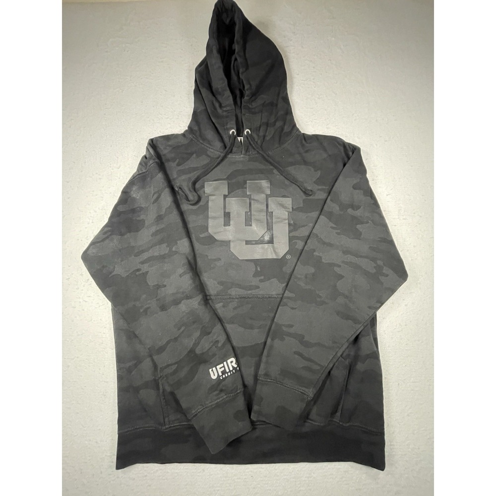 Black camo Utah Utes Men's Large Hoodie Blacked Out Logo Stained NCAA Football